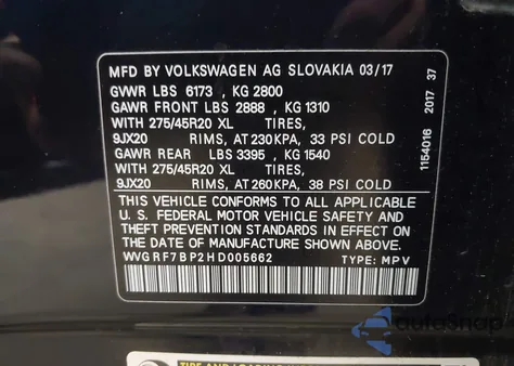 2017 Volkswagen Touareg V6 Wolfsburg Edition z USA, uszkodzony, nr VIN WVGRF7BP2HD005662